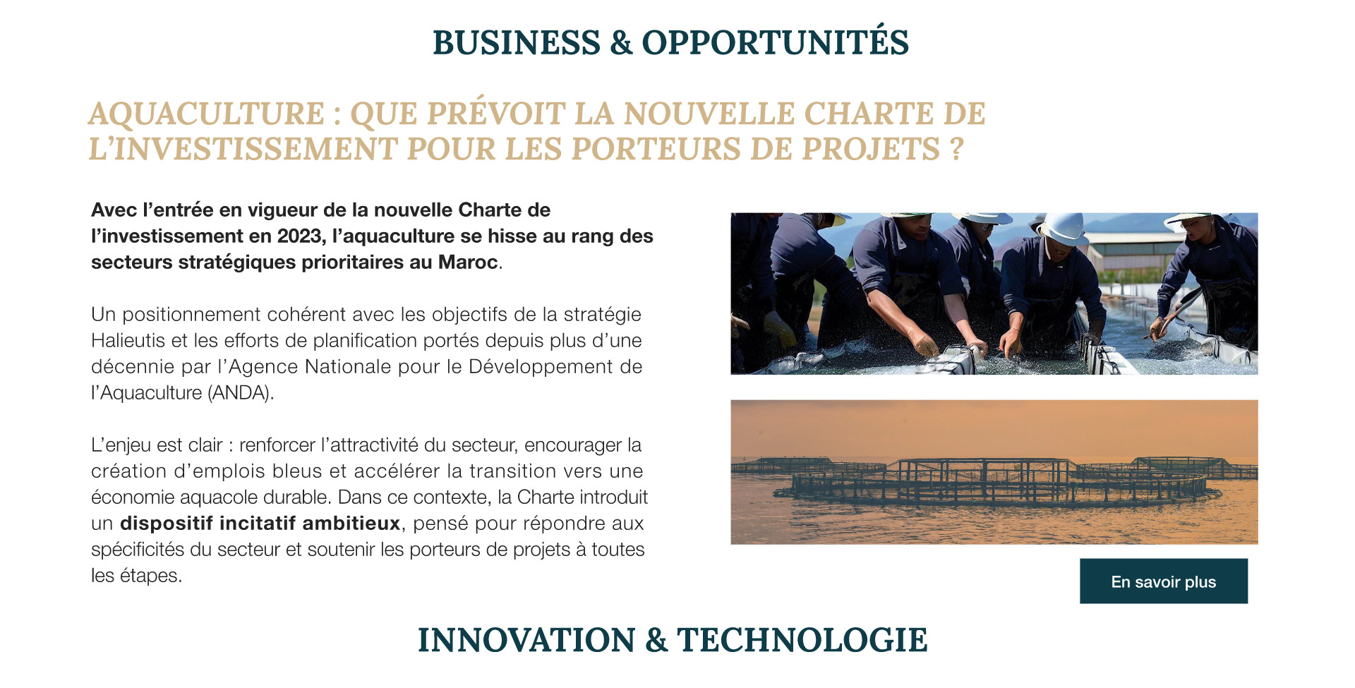 Charte de l'investissement en aquaculture